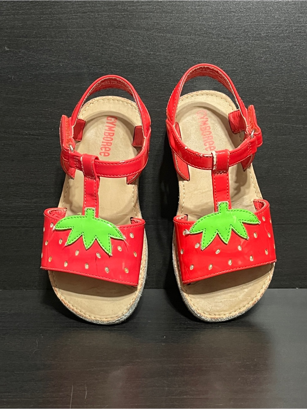 ⭐️$2 ADD ON⭐️ Gymboree Red Strawberry T-Strap Sandals with Green Leaf Accent